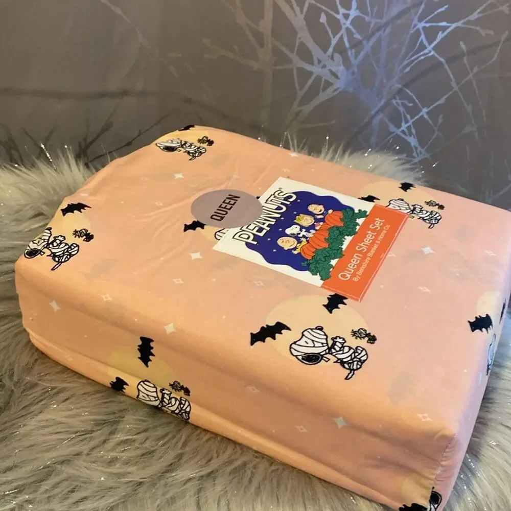 BNWT PEANUTS SNOOPY Halloween Mummy Bats Queen Size Sheet Set